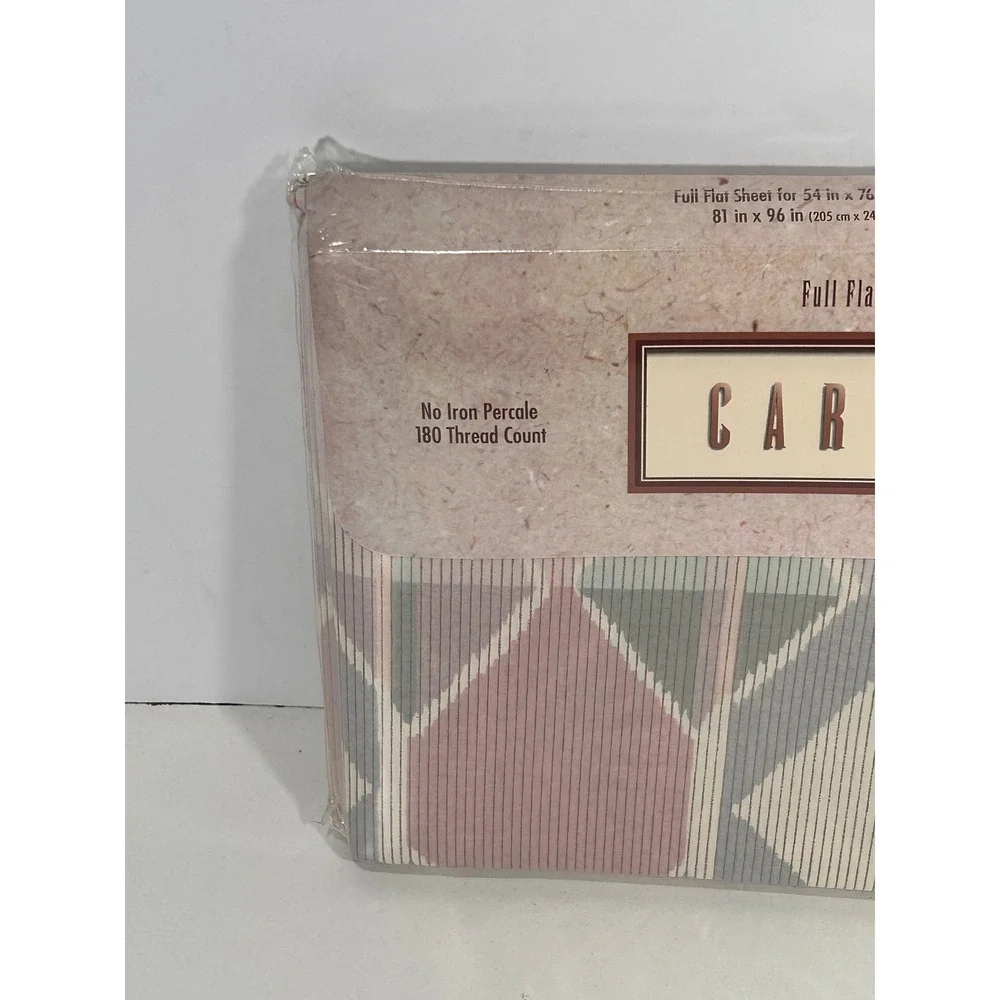Vintage Caress Full Flat Sheet Geo Pastel Pink Grey 180 TC Percale Mervyns USA